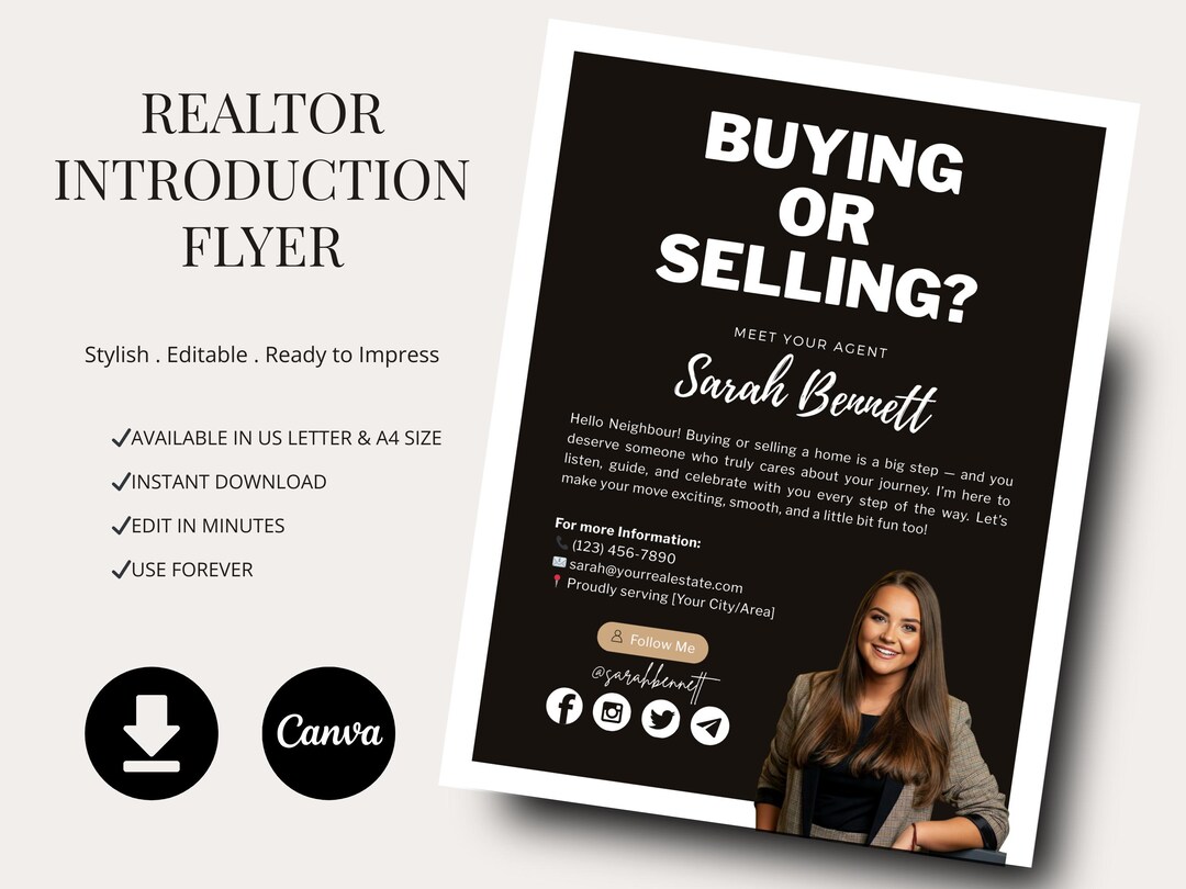 Agent Introduction Card Real Estate Agent Introduction Flyer: Editable Canva Template - Etsy