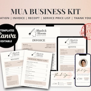 Blush Pink MUA Business Kit: Redigerbara Canva-mallar