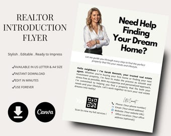 Real Estate Introduction Flyer Canva Template | Realtor Marketing Flyer ...