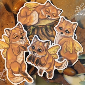 Pacchetto adesivi Big Foxes, adesivi volpe e fate, adesivi per amanti della natura, adesivi cottagecore, vinile fairycore, adesivi bosco, fata
