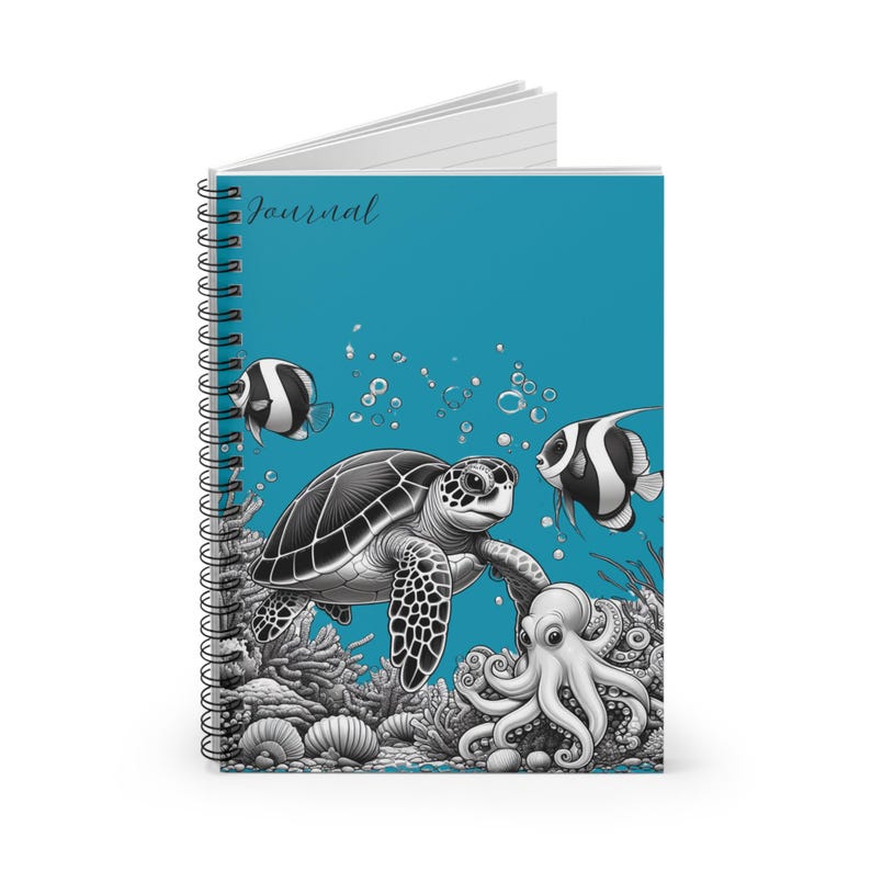 Ocean Creatures Spiral Notebook Ruled Line, Sea Life Journal, Marine ...