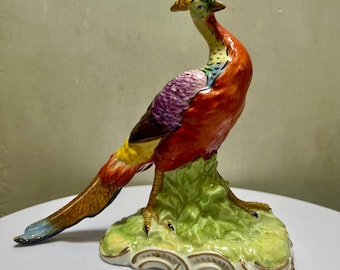 Dresden Porcelain Pheasant Figurine – Hand-Painted Germany, Carl Thieme Potschappel, Early 20th Century
