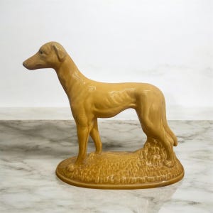 Vintage Art Deco Porcelain Greyhound Figurine • Mustard‑Yellow Glaze
