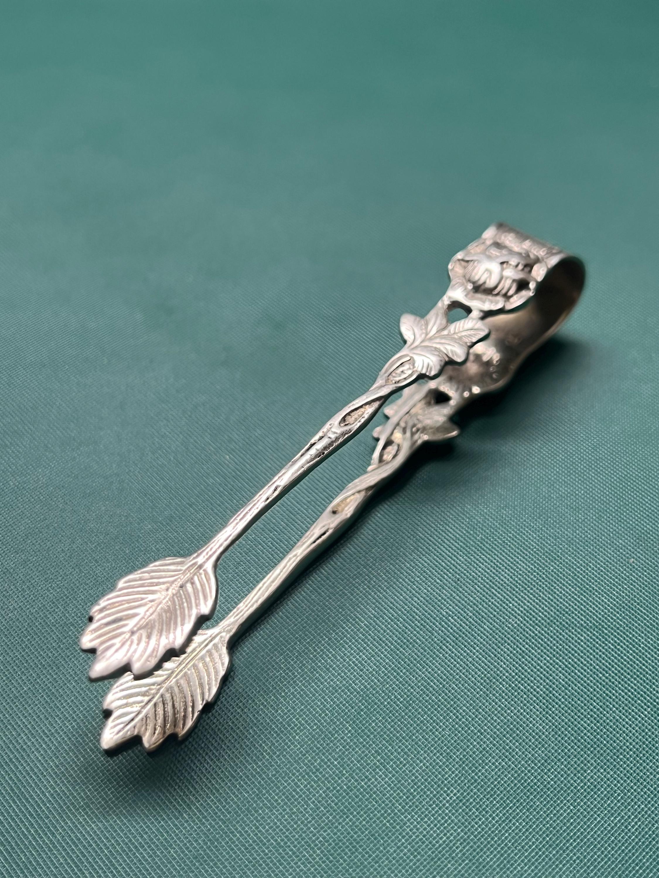 Vintage Silver 800 Floral Sugar Tongs (Silver Nips) – 0.800 Hallmarked, Flower Motif, Tableware