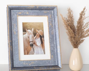 Wood Picture Frame with Mat | Distressed Photo Frame | Custom Wood Photo Frame | Italian Wooden Mouldings | Unique Wall Frames
