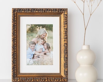 Cadre photo doré antique | Photo de famille imprimée et encadrée dans un cadre en bois | Cadre en bois vintage pour oeuvre d'art | Cadre pour poster fait main
