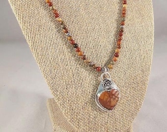 Heart Pendant Necklace - Sterling Silver - Red Creek Jasper Cabochon - Southwest Feel - Sterling Rose - Nature Inspired - Ready To Ship