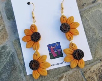 Half Black Eyed Susan Dangle Earrings - Polymer Clay - Handmade - Nature Inspired - Blooms and Butterflies Collection