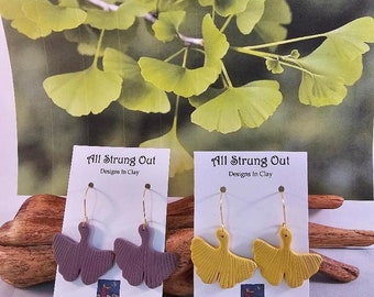 Gingko Leaf Textured Drop Earrings - Polymer Clay - Brass-Silver - Nature Inspired - Five Color Choices - Gingko Collection - Ready To Ship