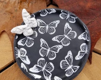 Butterfly Trinket Dish - Polymer Clay - Silk Screened - Jewelry Tray - Home Decor - Gift For Woman - Handmade - Nature Inspired -