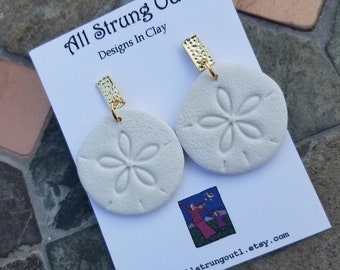 Sand Dollar Dangle Earrings - Polymer Clay Earrings - Post Earrings - Handmade - Ocean Inspired - She Sells Seashells Collection