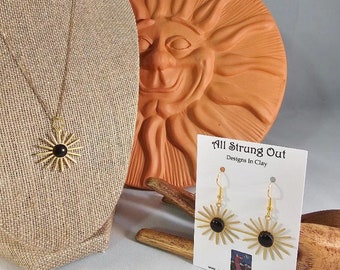 Solar Eclipse 2024 Dangle Earrings Or Necklace - Black Polymer Clay - Brass Sun - Gold Filled - Nature Inspired - Ready To Ship