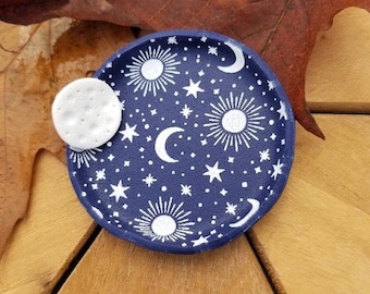 Moon, Sun, & Stars Trinket Dish - Polymer Clay - Silk Screened - Jewelry Tray - Home Decor - Gift For Woman - Handmade - Nature Inspired -