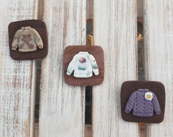 Sweater Weather Clay Pin - Polymer Clay Brooch - Tan Floral - White Mushroom - Lilac - Handmade - Nature Inspired - Sweata Weatha Pin