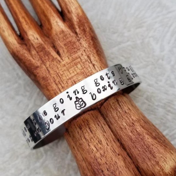 Boxing Gloves Pewter Cuff Bracelet - Encouragement - Positive Message - Hand Stamped 1/2 Inch Cuff