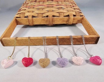 Puffy Heart Necklace - Dandelion Fluff Design - Textured Polymer Clay - Love Inspired - Four Color Choices - Valentine's Day Gift