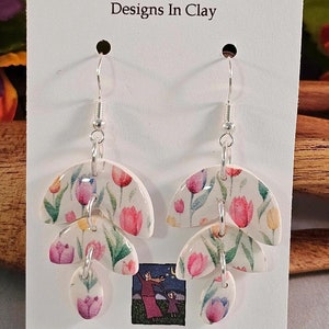 Tulip Field Drop Earrings Polymer Clay Silver Accents Nature Inspired Dainty Earrings Spring Collection Ready To Ship image 1