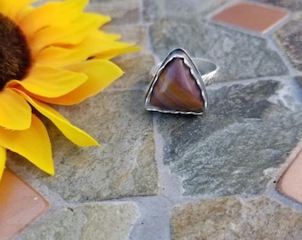 Solar Flare Jasper Ring - Made To Your Size - Patterned Ring Band - Sterling Silver - Cabochon Ring  - Ready To Ship