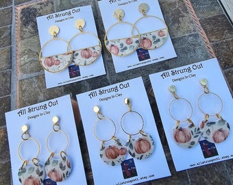 Pumpkin Brass Clay Dangle Earrings - Pumpkin Half Brass Clay Earrings - Polymer Clay Pumpkin Jewelry - Fall Pumpkin Earrings - Gift For Her