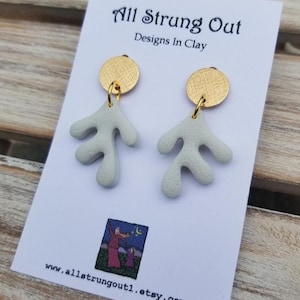 Coral With Textured Brass Dangle Post Earrings - Polymer Clay - Handmade - Ocean Inspired - She Sells Seashells Collection
