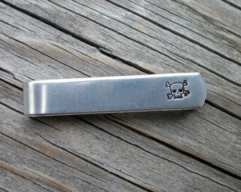 Skull & Crossbones Aluminum Tie Bar / Tie Clip - Wedding Party - Groomsman Gift - Fraternity Brothers - Halloween