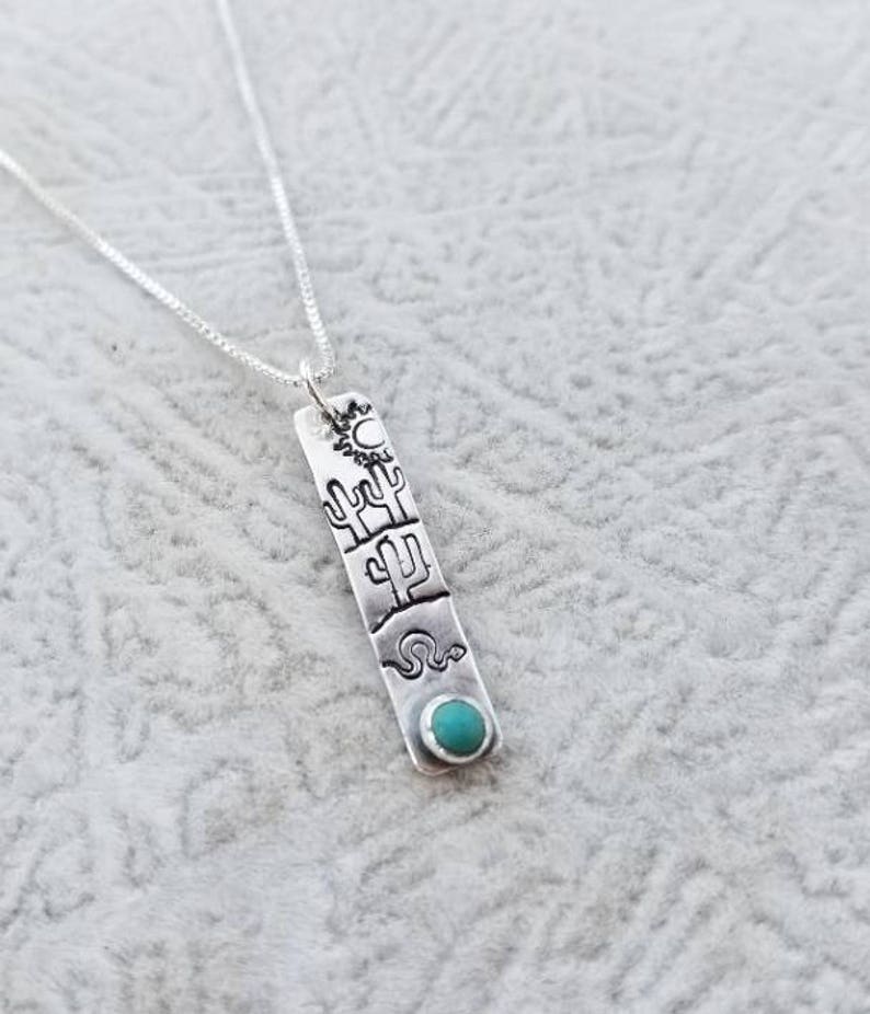 Southwest Saguaro Cactus Pendant Necklace Turquoise Gemstone Sterling Silver Stamped Jewelry Southwest Inspired image 7