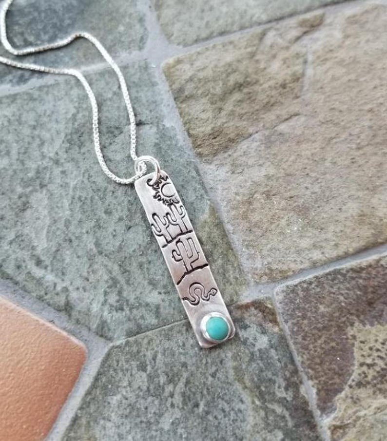Southwest Saguaro Cactus Pendant Necklace Turquoise Gemstone Sterling Silver Stamped Jewelry Southwest Inspired image 8