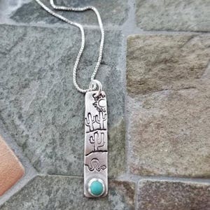 Southwest Saguaro Cactus Pendant Necklace Turquoise Gemstone Sterling Silver Stamped Jewelry Southwest Inspired image 6