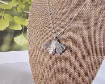 Gingko Leaf Pendant Necklace - Sterling Silver - Etched - Gingko Collection - Ready To Ship