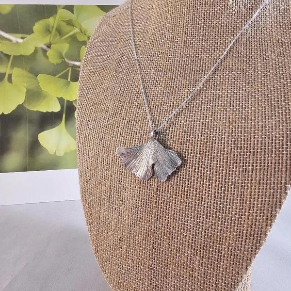 Gingko Leaf Pendant Necklace - Sterling Silver - Etched - Gingko Collection - Ready To Ship