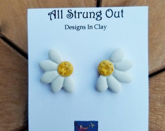 Half Daisy Stud Earrings - Polymer Clay - Handmade - Nature Inspired - Blooms and Butterflies Collection