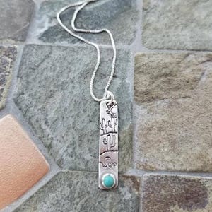 Southwest Saguaro Cactus Pendant Necklace Turquoise Gemstone Sterling Silver Stamped Jewelry Southwest Inspired image 4