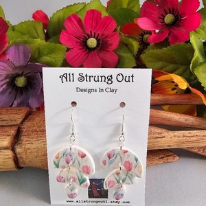 Tulip Field Drop Earrings Polymer Clay Silver Accents Nature Inspired Dainty Earrings Spring Collection Ready To Ship image 3