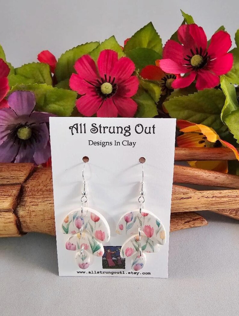 Tulip Field Drop Earrings Polymer Clay Silver Accents Nature Inspired Dainty Earrings Spring Collection Ready To Ship image 3