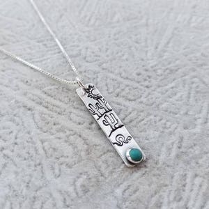 Southwest Saguaro Cactus Pendant Necklace Turquoise Gemstone Sterling Silver Stamped Jewelry Southwest Inspired image 3