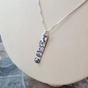 Southwest Saguaro Cactus Pendant Necklace Turquoise Gemstone Sterling Silver Stamped Jewelry Southwest Inspired image 2