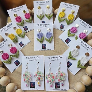 Tulip Field Drop Earrings Polymer Clay Silver Accents Nature Inspired Dainty Earrings Spring Collection Ready To Ship image 6