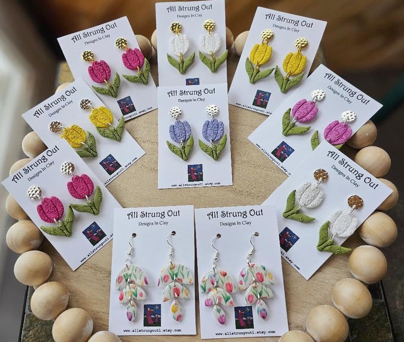 Tulip Field Drop Earrings Polymer Clay Silver Accents Nature Inspired Dainty Earrings Spring Collection Ready To Ship image 6