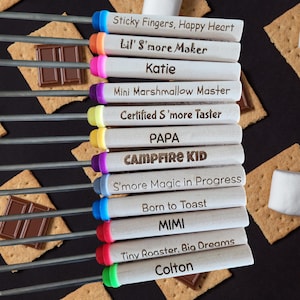 Personalized Marshmallow Roasting Sticks – 32” S’mores Skewers for Fire Pit – Custom Name or Saying – Camping BBQ Gift