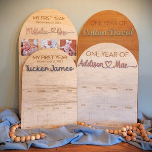 First Year Photo Board-One Year Photo Board-Wooden Milestone Board-1st Birthday Photo Collage-Baby's 1st Year Sign-1st Birthday Decorations