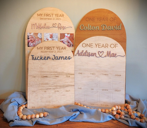 Personalized First Year Photo Board: Wooden Milestone, 1st Birthday Decor