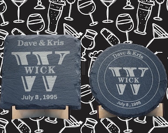 Personalized Slate Coaster Set: Custom Engraved with Wooden Box