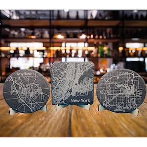 Custom City Map Slate Coasters, Personalized Coaster Gift for Him or Her