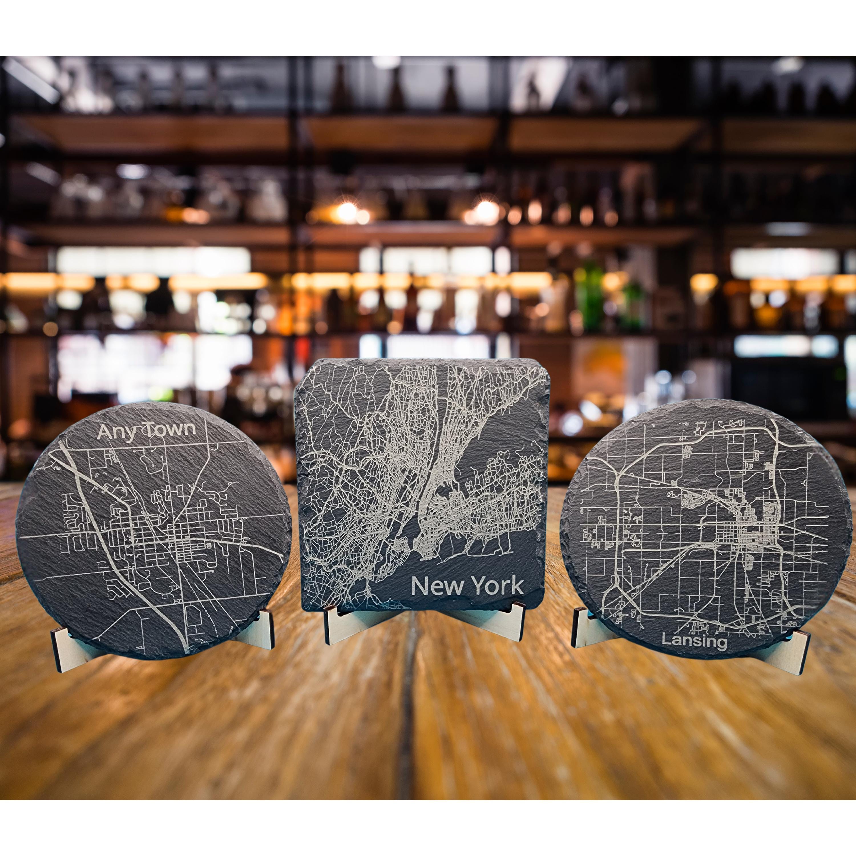Custom City Map Slate Coasters: Personalized Home Gift
