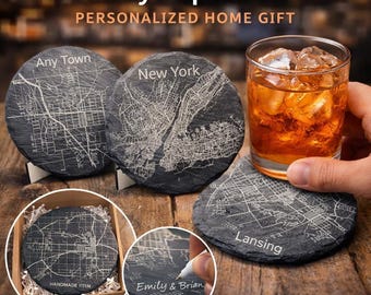 Custom City Map Slate Coasters: Personalized Home Gift