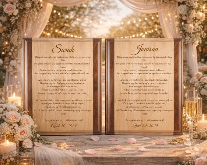 Personalized Wood Wedding Vows, Custom Engraved Wall Hanging Set