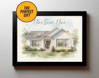 Custom Watercolor House Portrait From Photo, Personalized Home Illustration, Housewarming Gift, Realtor Closing Gift, Digital or Canvas