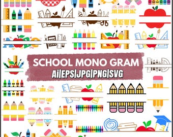 Teacher split monogram Svg Png bundle, School monogram svg, Back to school svg, Pencil split name svg, Teacher crayon svg, teacher shirt svg