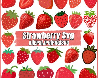 Strawberry Svg, Strawberry Clipart, Strawberry Cutting File, Fruit Svg ,Silhouette Files ,Heart Strawberry Svg ,Instant Download.