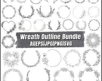 Floral Wreath SVG Bundle, Wedding Wreaths svg, circle frame, Leaves SVG Bundle,wreath png file, wreath outline,Instant Downlaod